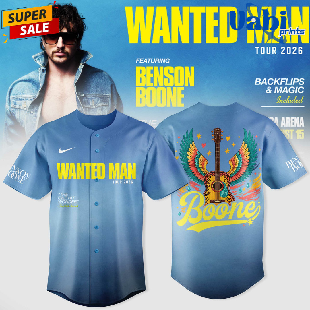 Benson Boone: Wanted Man Tour 2026 Baseball Jersey Benson Boone: Wanted Man Tour 2026 Baseball Jersey