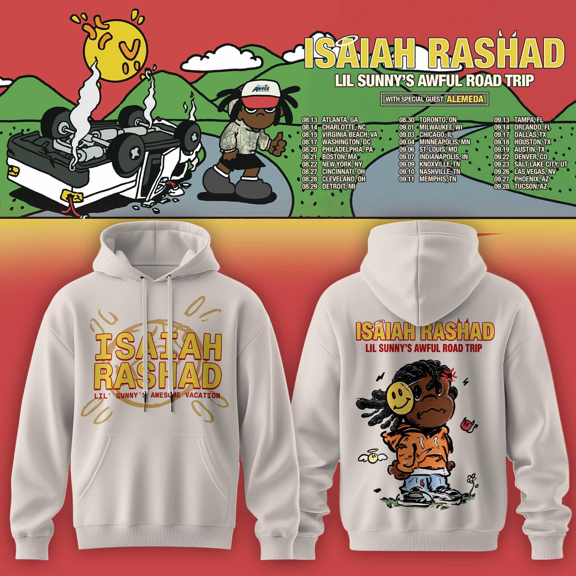 Isaiah Rashad Lil Sunny’s Awful Road Trip Tour Hoodie Isaiah Rashad Lil Sunny’s Awful Road Trip Tour Hoodie
