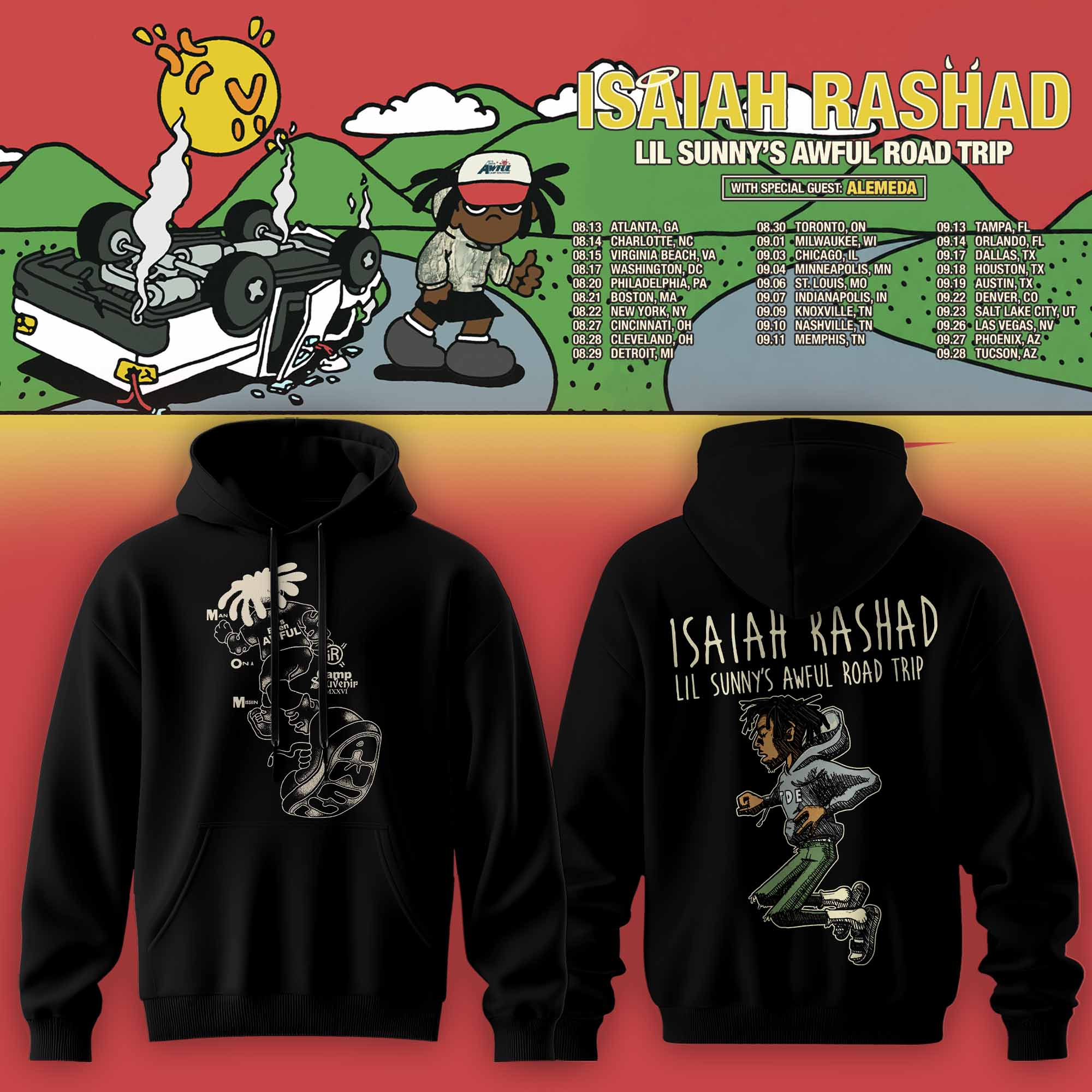 Isaiah Rashad Lil Sunny’s Awful Road Trip Tour Hoodie Isaiah Rashad Lil Sunny’s Awful Road Trip Tour Hoodie