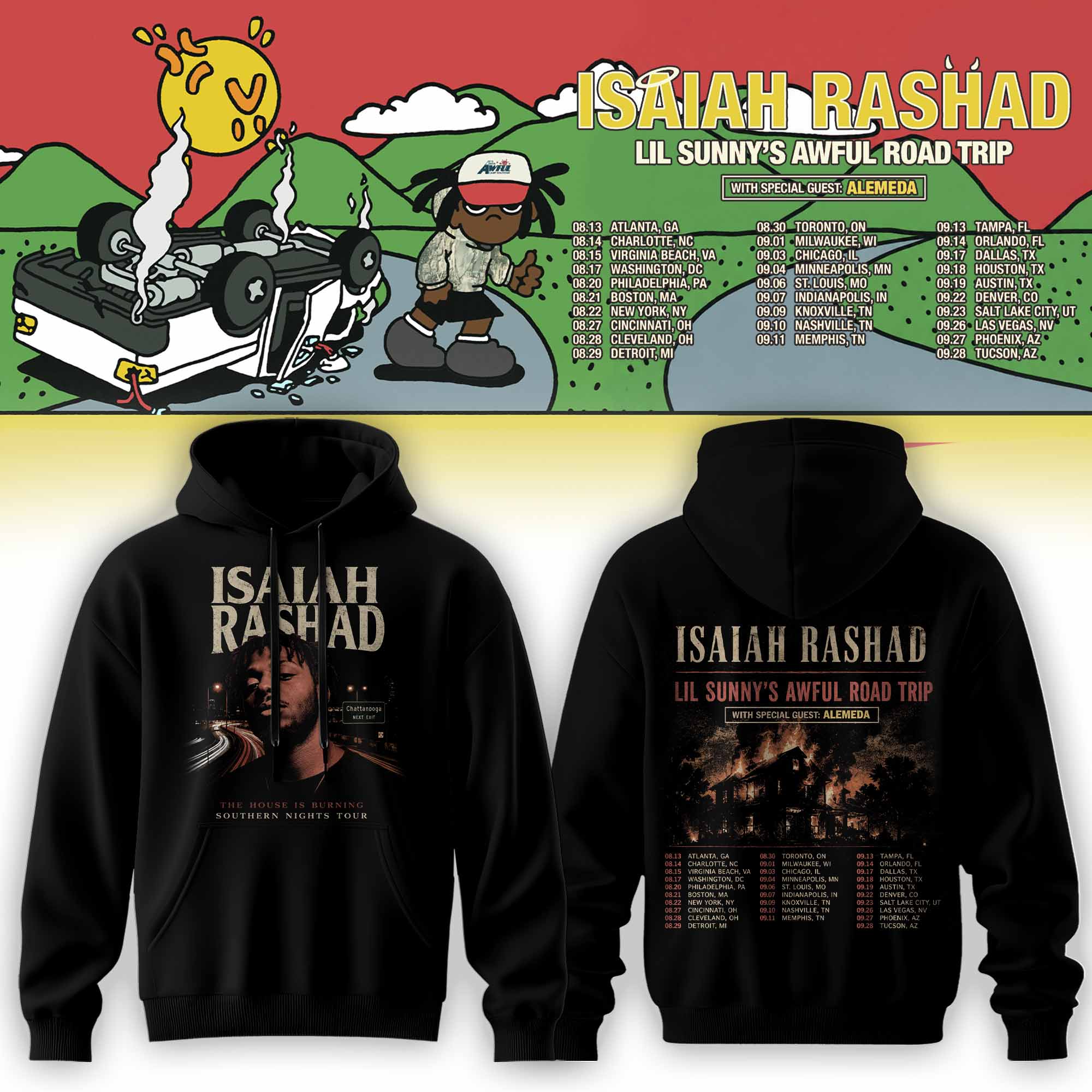 Isaiah Rashad Lil Sunny’s Awful Road Trip Tour Hoodie Isaiah Rashad Lil Sunny’s Awful Road Trip Tour Hoodie