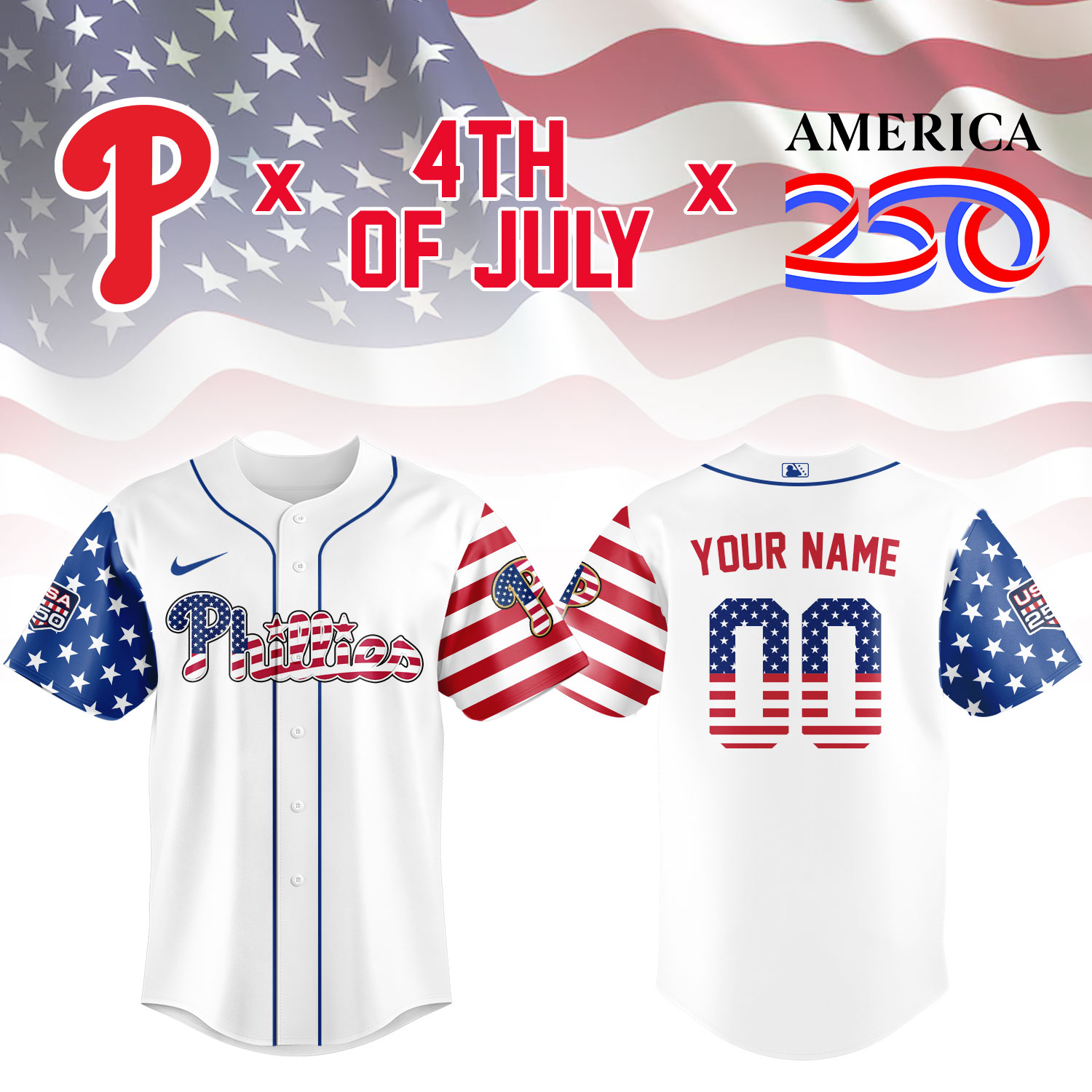 Philadelphia Phillies America250 4th Of July Custom Jersey Philadelphia Phillies America250 4th Of July Custom Jersey