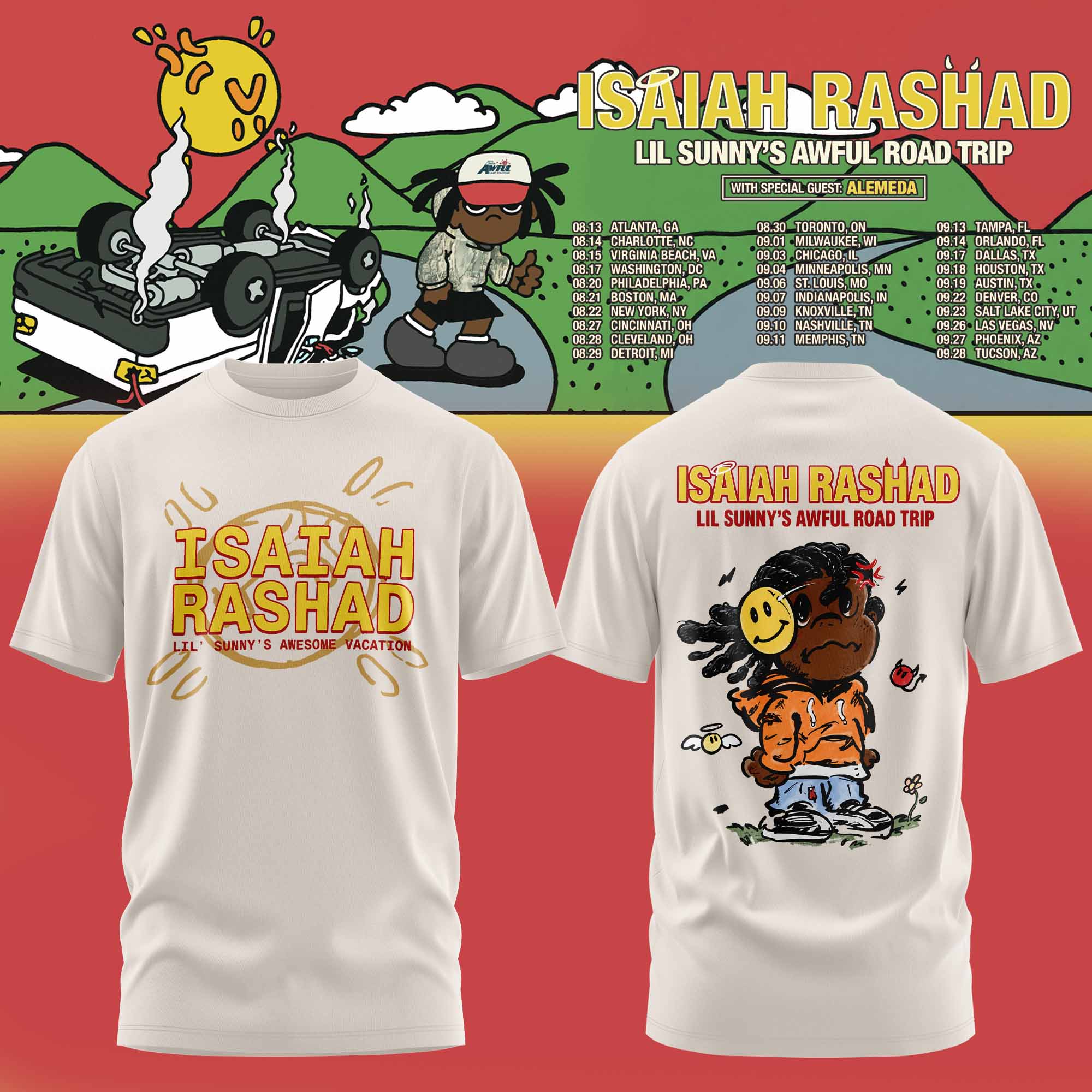 Isaiah Rashad Lil Sunny’s Awful Road Trip Tour Edition T-Shirt Isaiah Rashad Lil Sunny’s Awful Road Trip Tour Edition T-Shirt