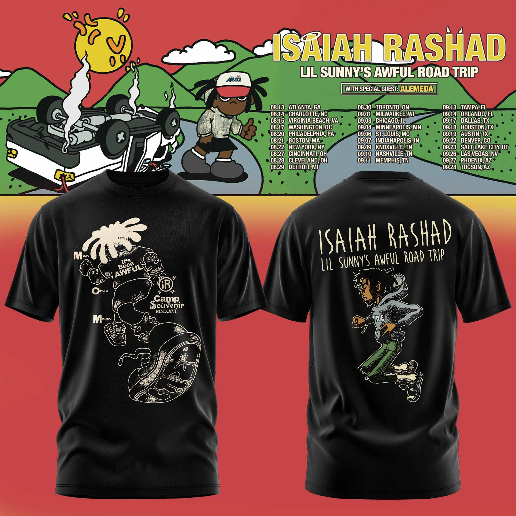 Isaiah Rashad Lil Sunny’s Awful Road Trip Tour Edition T-Shirt Isaiah Rashad Lil Sunny’s Awful Road Trip Tour Edition T-Shirt