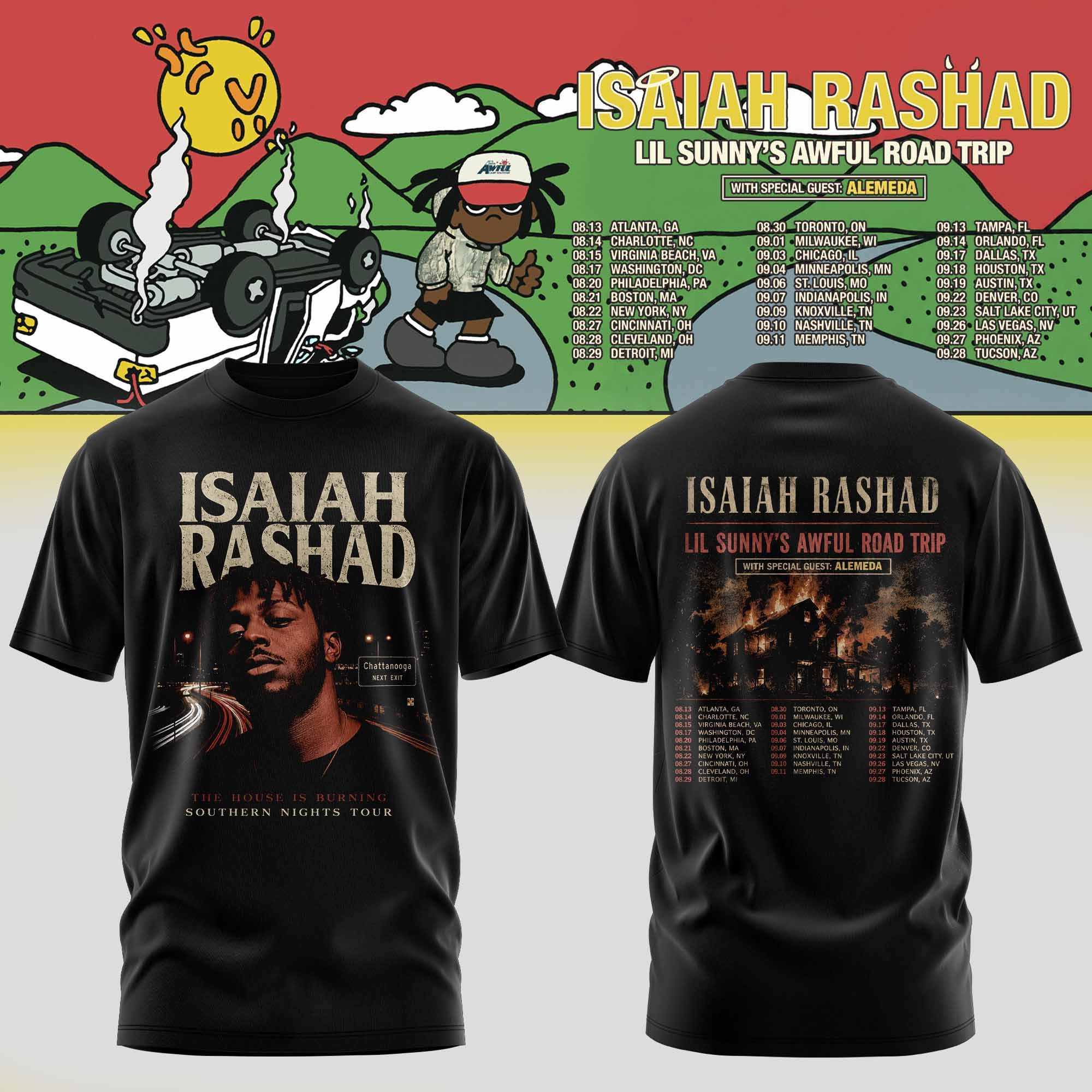 Isaiah Rashad Lil Sunny’s Awful Road Trip Tour Edition T-Shirt Isaiah Rashad Lil Sunny’s Awful Road Trip Tour Edition T-Shirt