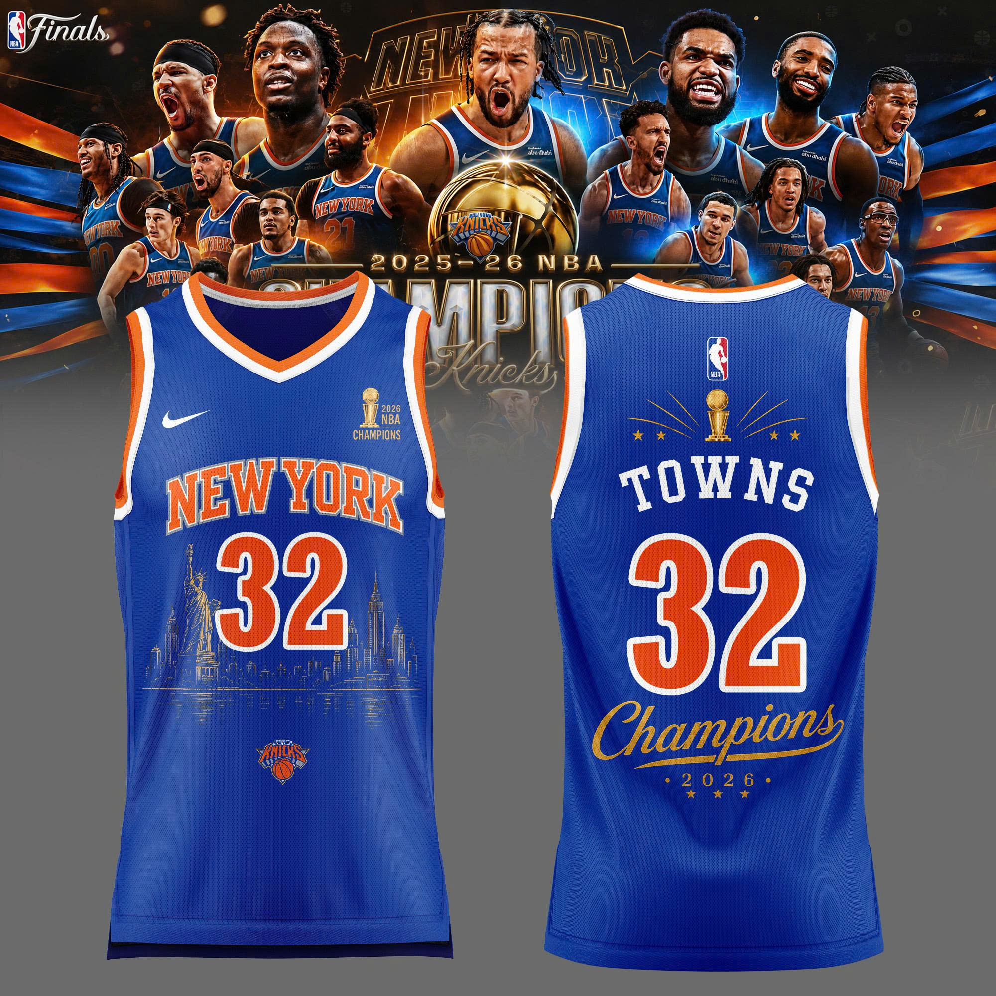Towns Champions NBA 2026 New York Knicks Jersey Towns Champions NBA 2026 New York Knicks Jersey